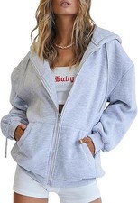 Womens Zip Up Hoodie Oversized Sweatshirt Casual Fall Winter Jacket