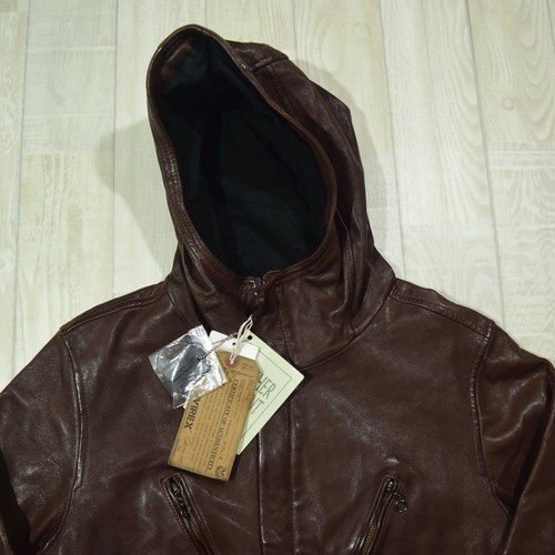 Avirex Out of Print Sheep Leather Hooded Jacket Brown Sheepskin Used - Picture 5 of 12