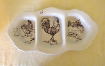 Barnyard Toile E. Trostli Divided Oval Server Platter Bowl 15 x 8 White & Black