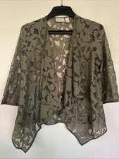 Chico's Olive Green Open Weave Paisley Lace Kimono 1