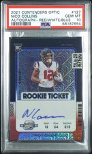 2021 Contenders Optic Rookie Ticket Auto Nico Collins Red White Blue /13 PSA 10