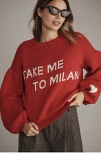 Maglione Anthropologie Maeve Graphic City Portami a Milano Rosso Taglia XL Cotone 