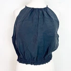 ZARA BLACK SLEEVELESS CROP HALTER TANK TOP TIE SHOULDER ELASTIC HEM  XL NWT