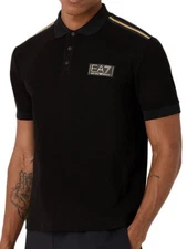 EMPORIO ARMANI $145 Polo Shirt BLACK EA7 Logo AUTHENTIC NEW Sizes M, L
