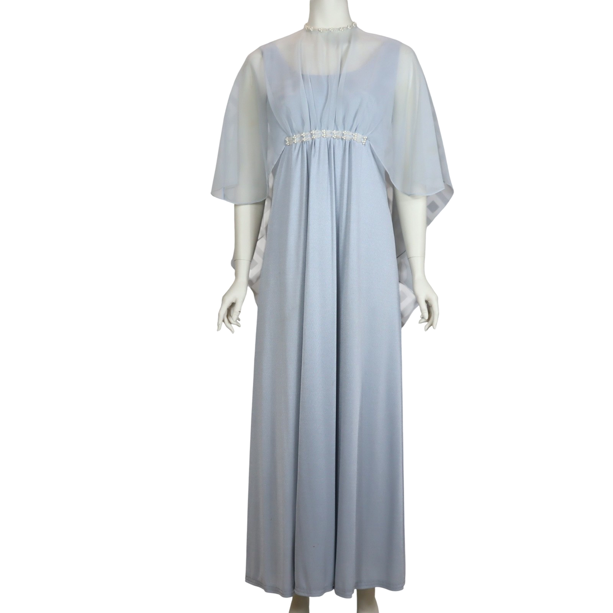 Vintage Chiffon Cape Dress Overlay Pleated Pearl Slate Blue 50s Women's  Small