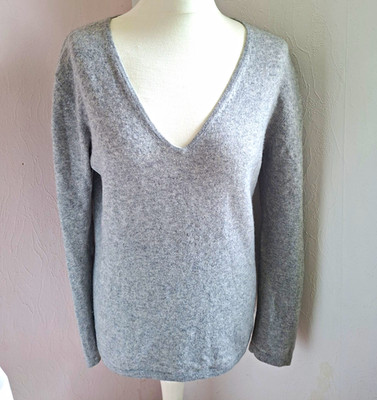 BLUHMOD Women's Cashmere Sweater Gray V Neck Long Sleeve Size M