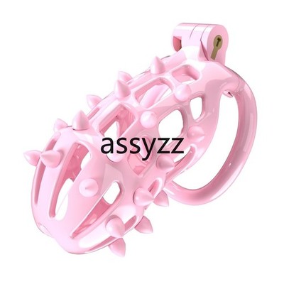 Male Chastity Cage Chastity Device Pink Silicone Nails Resin Lock Belt 4 Rings