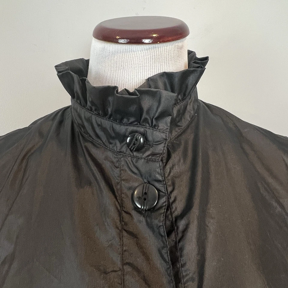 Totes Black Gothic Raincoat Womens Size 14 Ruffle Neck Puff Shoulder with Belt - Image 4 of 4