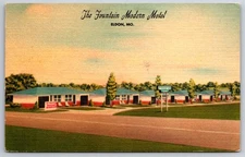 Eldon MO~Fountain Modern Motel~Big Entrance Sign~Newton IA Vernon Pub~1950 Linen