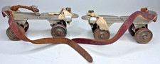 Vintage Chicago Roller Skates Adjustable Metal Pat. 1910193 Red Leather Straps
