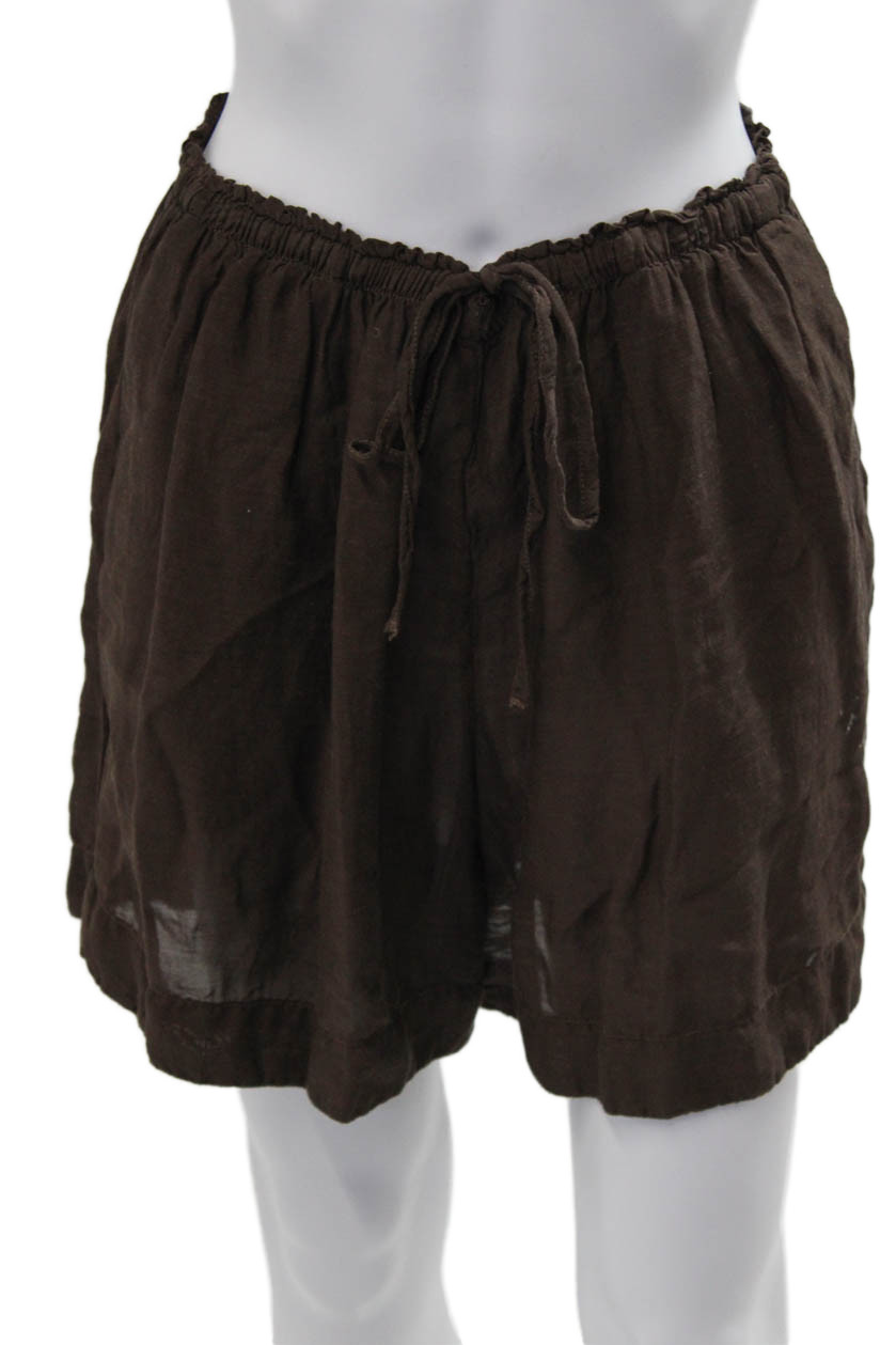 Zara Womens Brown Drawstring Viscose Linen Blend Beach Shorts Size SFree Shipping in US $100+ Orders | $6.95 Orders Below