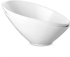 DOWAN 26 OZ Slanted Salad Bowls of 2 Packs - 9.5" Angled 26 Ounce, White 