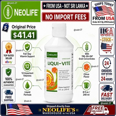 NeoLife Liqui-Vite Liquid Multivitamin 8 fl oz Citrus TRE-EN-EN 3120 FROM USA 