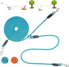 Dog Tie Out Cable for 2 Dogs, 20ft Portable Dog Trolley Runner for Camping Yard,