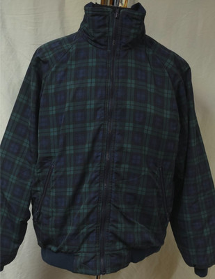 Lands End Mens Large Blue Green Tartan Plaid Fleece Lined Original Squall Jacket