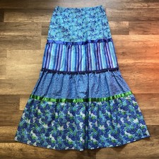 Vintage Handmade Tiered Ribbon Maxi Skirt Womens Small Boho Gypsy Full A Line