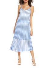 FOXIEDOX Womens Semi Tiered Lined Spaghetti Strap V Neck Midi Shift Dress