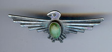 VINTAGE 1930S NAVAJO INDIAN SILVER GREEN TURQUOISE THUNDERBIRD PIN BROOCH