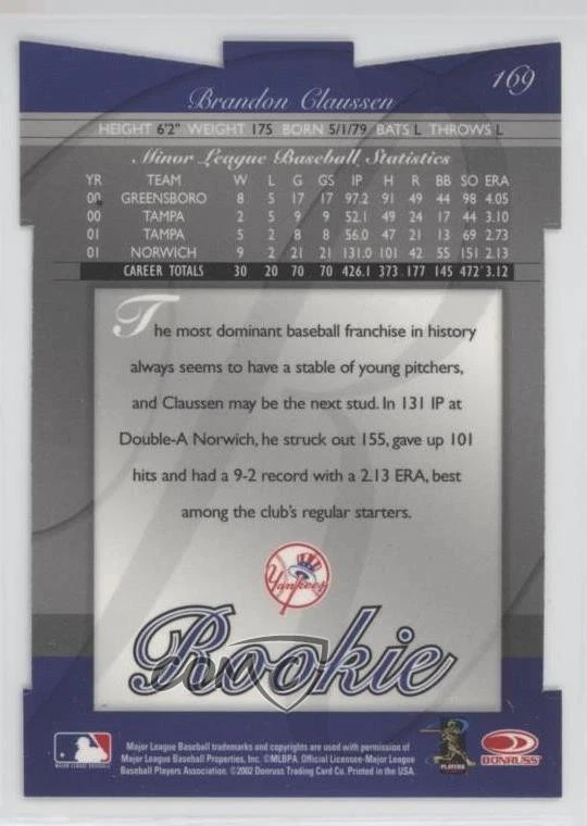 2002 Donruss Elite Rookie Aspirations Die-Cut /77 Brandon Claussen #169 - Image 2 of 2