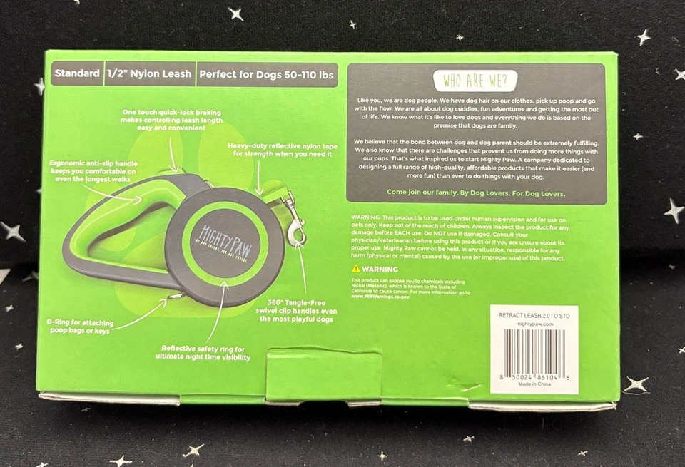 Correa reflectante retráctil para perro Mighty Paw 2.0 16 pies 1/2" nailon nueva en caja Foto 4 de 4