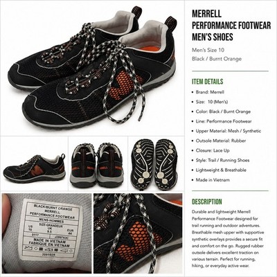 Merrell Performance Footwear Mens Trail Running Shoes Black Orange J289763C