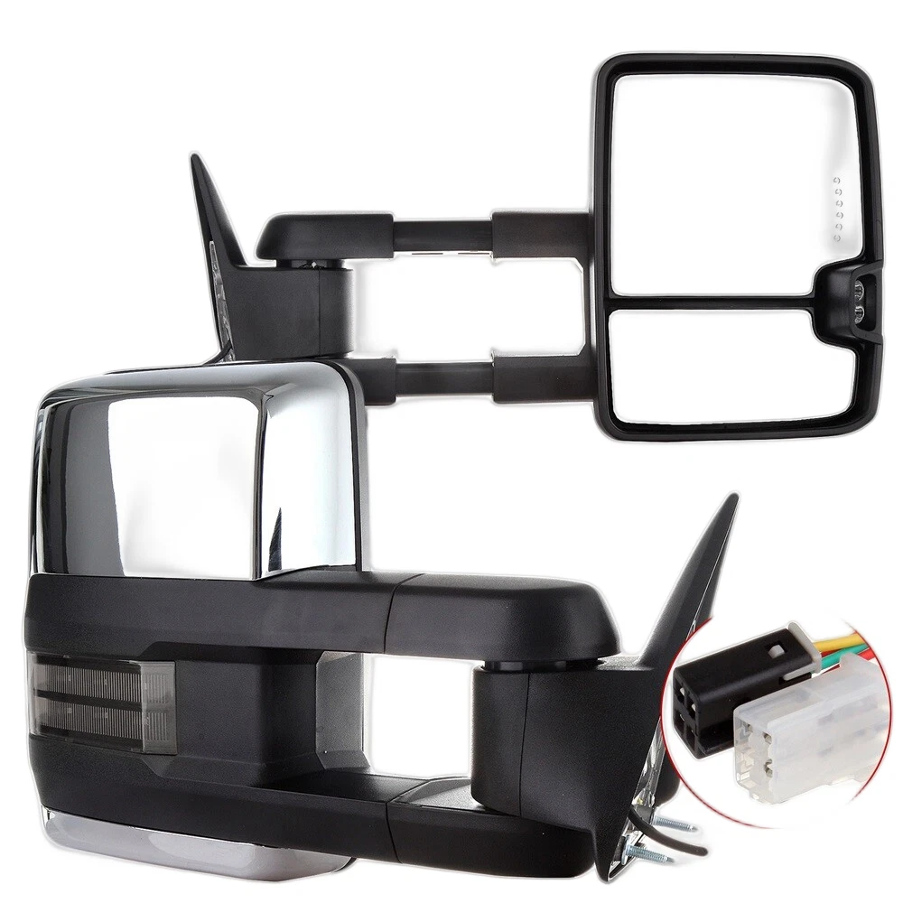 For 88-98 GMC 1500 2500 3500 Power Chrome Smoke LED Signal Towing Mirrors