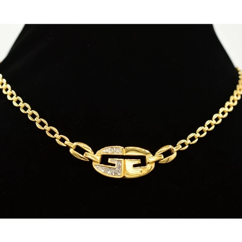 Givenchy Collana Vintage Logo Cristallo Legato GG Oro Grosso Firmato Bin7