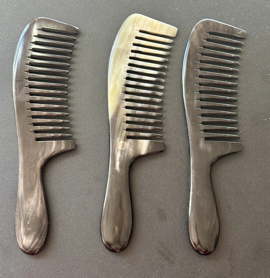 Peine pequeño cuerno de búfalo antiestático 100 % natural local de EE. UU. (diente ancho) - Regalo Foto 2 de 2