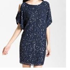 Aidan Mattox Navy Blue Sequin Cold Shoulder Party Dress Size 4