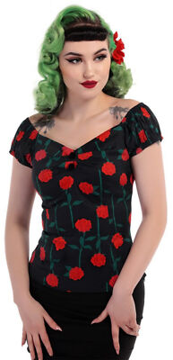Collectif DOLORES Vintage ROSE STEM Floral BLUMEN Gypsy Bluse SHIRT Rockabilly
