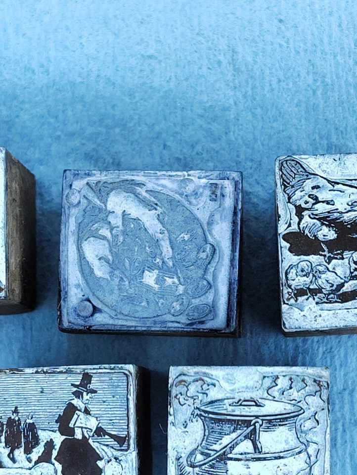 Lote de 5 bloques de impresión tipográfica John Hix cobre sobre madera cómic antiguo vintage Foto 3 de 4