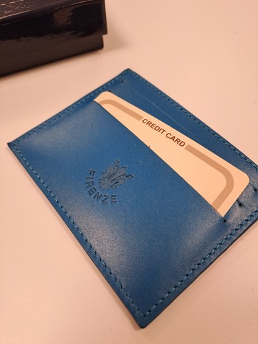 PORTAFOGLIO PORTACARTE PELLE BLU FATTO A MANO IN ITALY FIRENZE REGALO BORGO ETRUSCHI - Foto 4 di 4