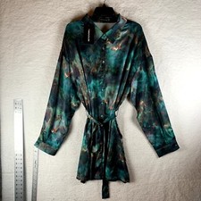 PrettyLittleThing Womens Green Flame Tie Dye Print Shirt Dress Size 18 NWT 9135