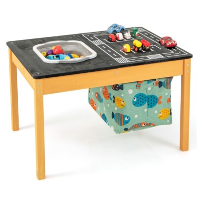 3x1 Kids Sand Wooden Water Activity Table & Foldable Storage Bin Large Cloth Bag