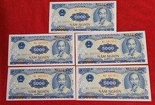 Vietnam (Vietnamese) 5000 (5,000) Dong LOT OF 5 Pcs, 1991 (1993)  UNC