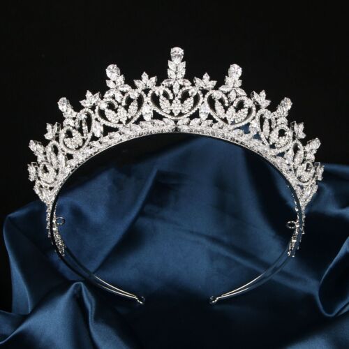 Luxury All CZ Cubic Zirconia Queen Princess Wedding Party Tiara Crown 2 Colors - Picture 1 of 12