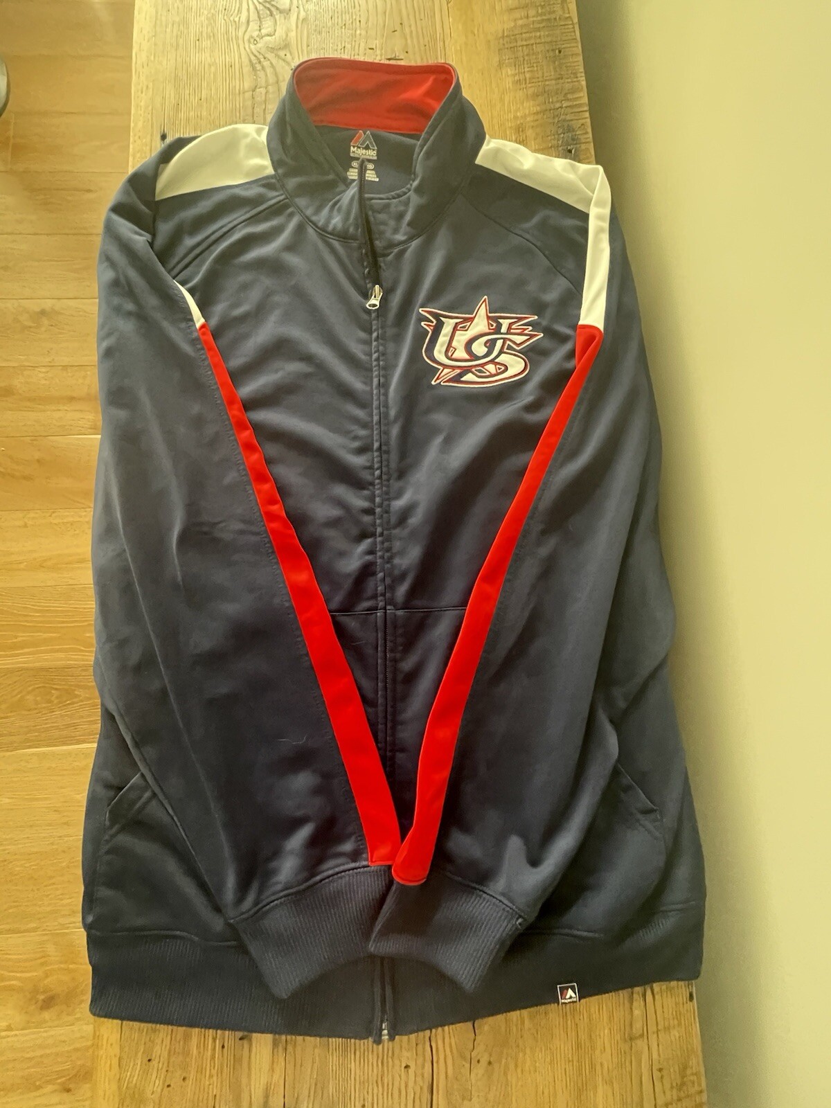 USA Men’s Baseball Full Zip Majestic Jacket ~ Red~white ~blue ~ Size XL