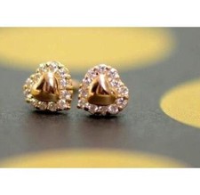 14K Yellow Gold White Gold Heart Shape CZ Earrings