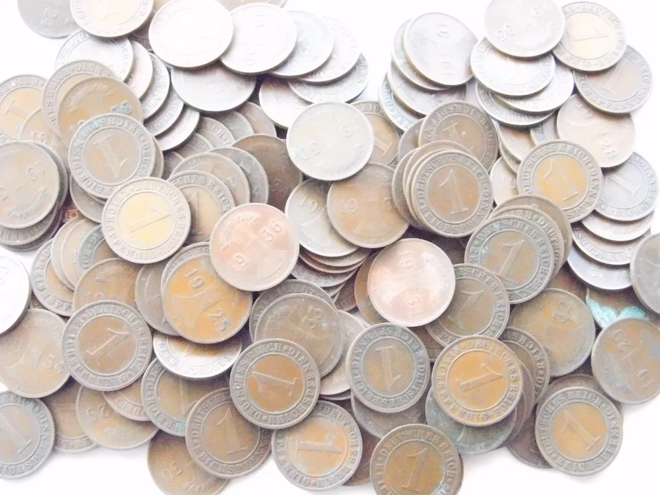 LOT GERMAN Coins 100x 1 REICHSPFENNIG 1923- 1936 Copper WEIMAR 3RD Reich Pfennig - Image 2 of 4