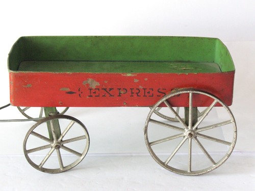 Antique George Brown Tin Toy Express Cart Wagon Early Pull Toy Folk Art American - Picture 7 of 14