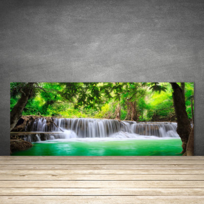Küchenrückwand aus Glas ESG Spritzschutz 125x50cm Wasserfall See Wald Natur