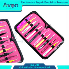 Set of 11 Electronics Repair Tweezers, Multi-Color, Jewelry Making, Crafts, DIY