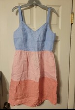 Cynthia Rowley Colorblocked 100% Linen Dress Womans Size Small Tri Color Spring