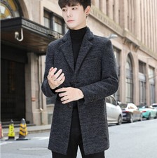 Men Trench Coat Jacket Peacoat Notched Collar Single-Breasted Overcoat Top Retro