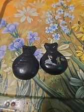 Vintage Black Wooden Hand Painted Castanet Spanish Musical Hand Instrument