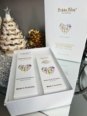 Bubba Blue Organic & Natural Baby Skincare Box Set Gel & Powder 2 Pc Bath Set