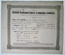 British National Opera Co Ltd Theatre 1926 Uk GB &pound;20 Share Bond Stock
