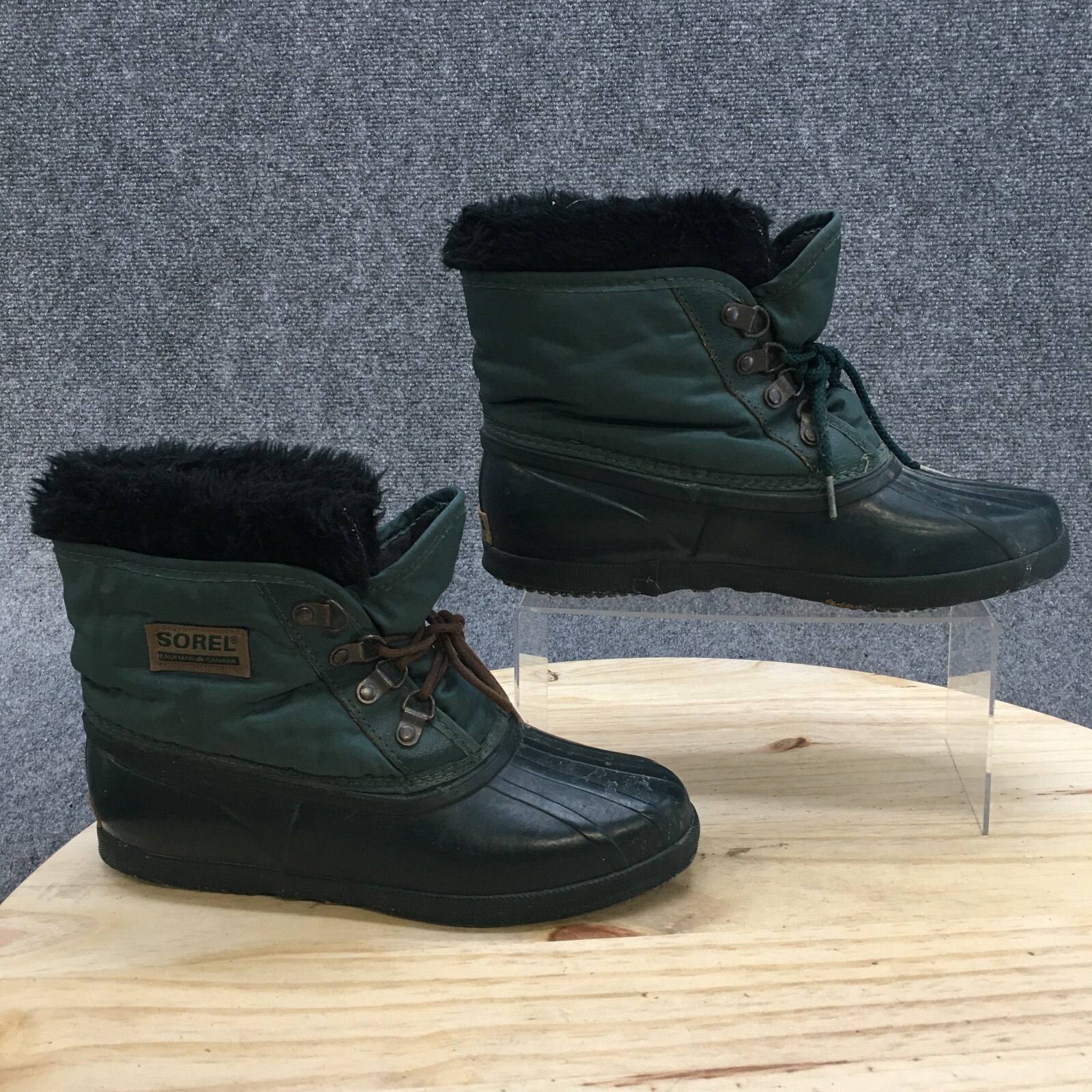 Sorel Duck Boots Youth 6 Womens 8 Snow Winter Green Rubber Handcrafted