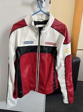 Pull & Bear Racing Bomber Jacket Red Black Faux Leather Size Xl