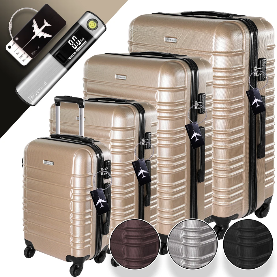 DEVILLO® Set valigie valigie da viaggio 4 tasche trolley valigia da viaggio set borsa S M L XL